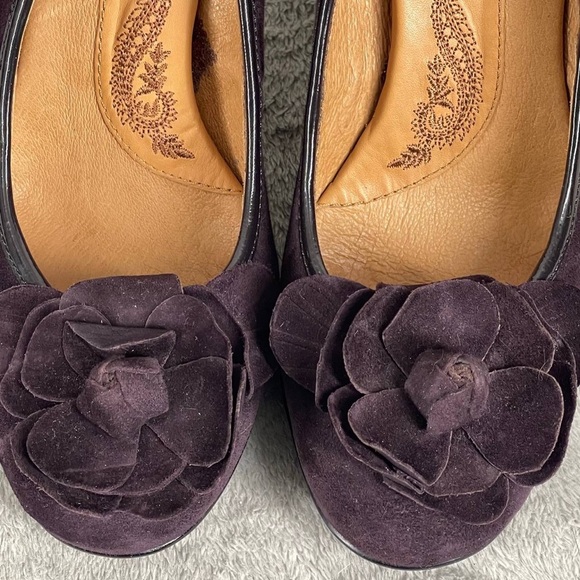 Sofft Purple Suede 3" Heels Leather Purple Suede Flower Von Maur Sz 6.5 - Picture 10 of 10